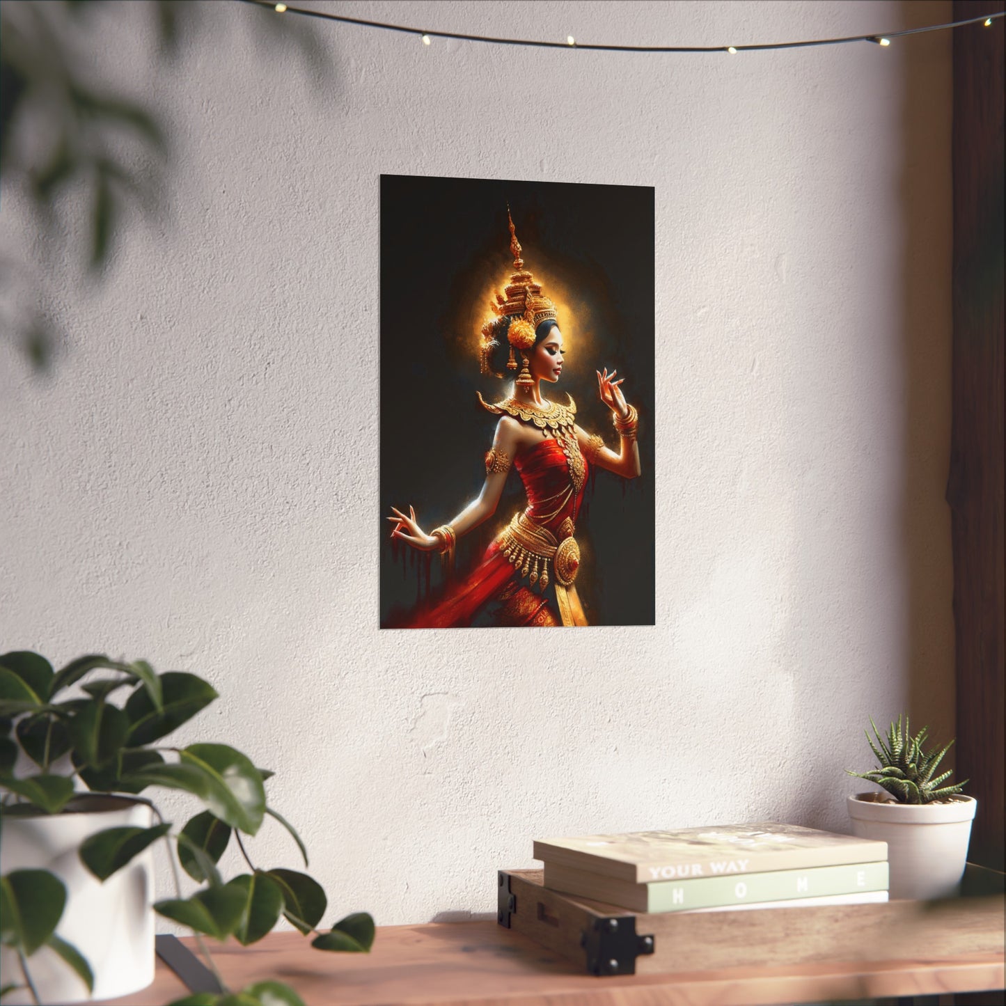 Matte Poster - Cambodian Red and Gold Apsara Dancer Print - Traditional Modern Khmer Art on Matte Poster