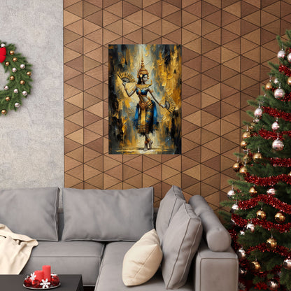 Blue & Gold Apsara Dancer with Fans Matte Poster — product view 6