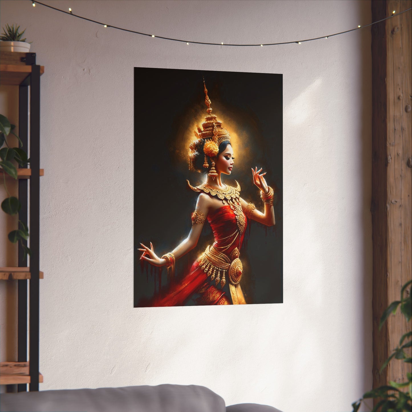 Matte Poster - Cambodian Red and Gold Apsara Dancer Print - Traditional Modern Khmer Art on Matte Poster