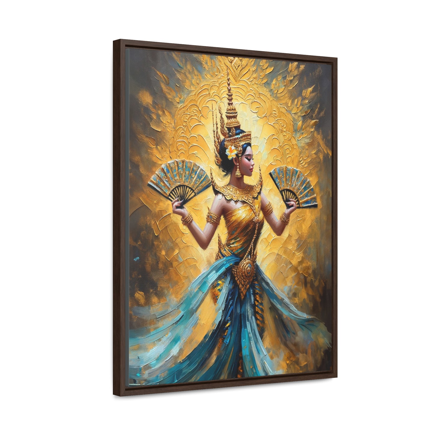 Framed Canvas - Blue and Gold - Cambodian Apsara Dancer Print - Traditional Modern Khmer Art  on Canvas