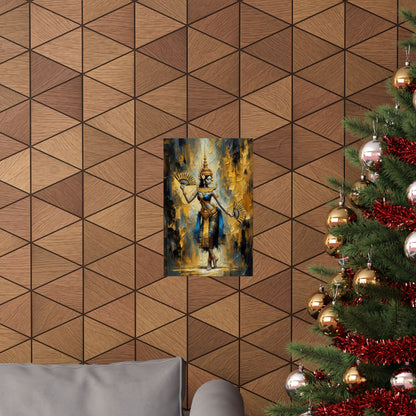 Blue & Gold Apsara Dancer with Fans Matte Poster — product view 12