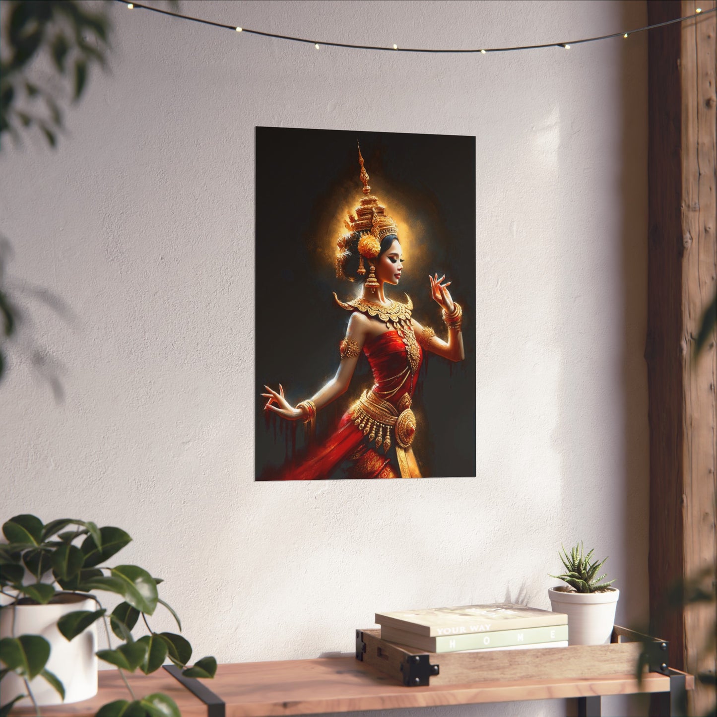 Matte Poster - Cambodian Red and Gold Apsara Dancer Print - Traditional Modern Khmer Art on Matte Poster