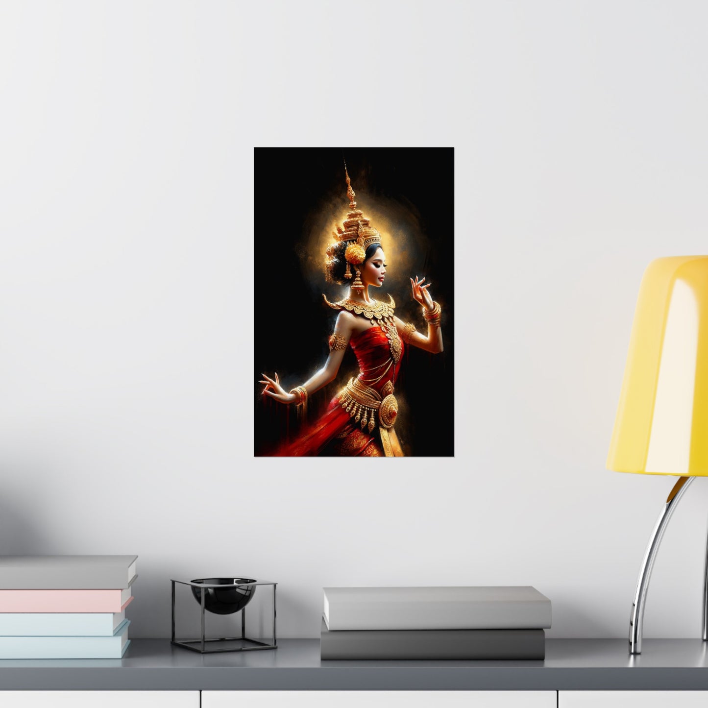 Matte Poster - Cambodian Red and Gold Apsara Dancer Print - Traditional Modern Khmer Art on Matte Poster