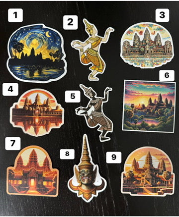 Cambodian, Khmer, Apsara, Angkor wat  stickers - Choose 1-10, Vinyl and Waterproof, Multiple Designs Available