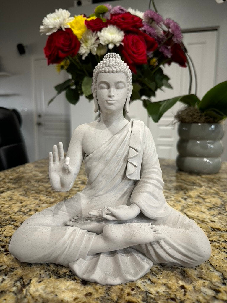 Serene Teaching Buddha Statue - 3D Printed Dharmachakra Buddha Figurine with Optional Lotus Base - Spiritual Decor in Multiple Finishes