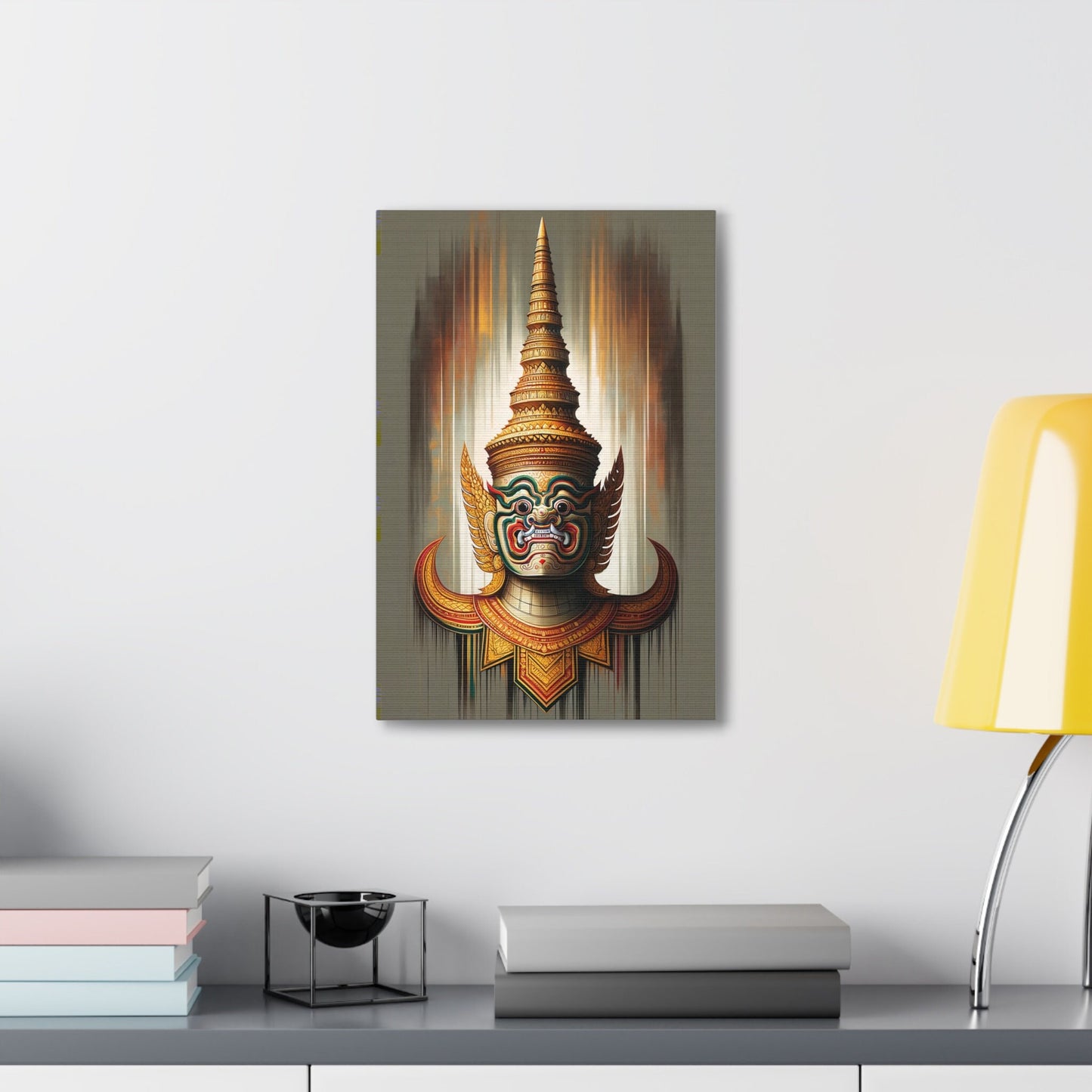 Canvas - Cambodian Yaksa Rama Sura Painting - Traditional Modern Khmer Art on Canvas - Elegant Gallery Wrapped Wall Decor