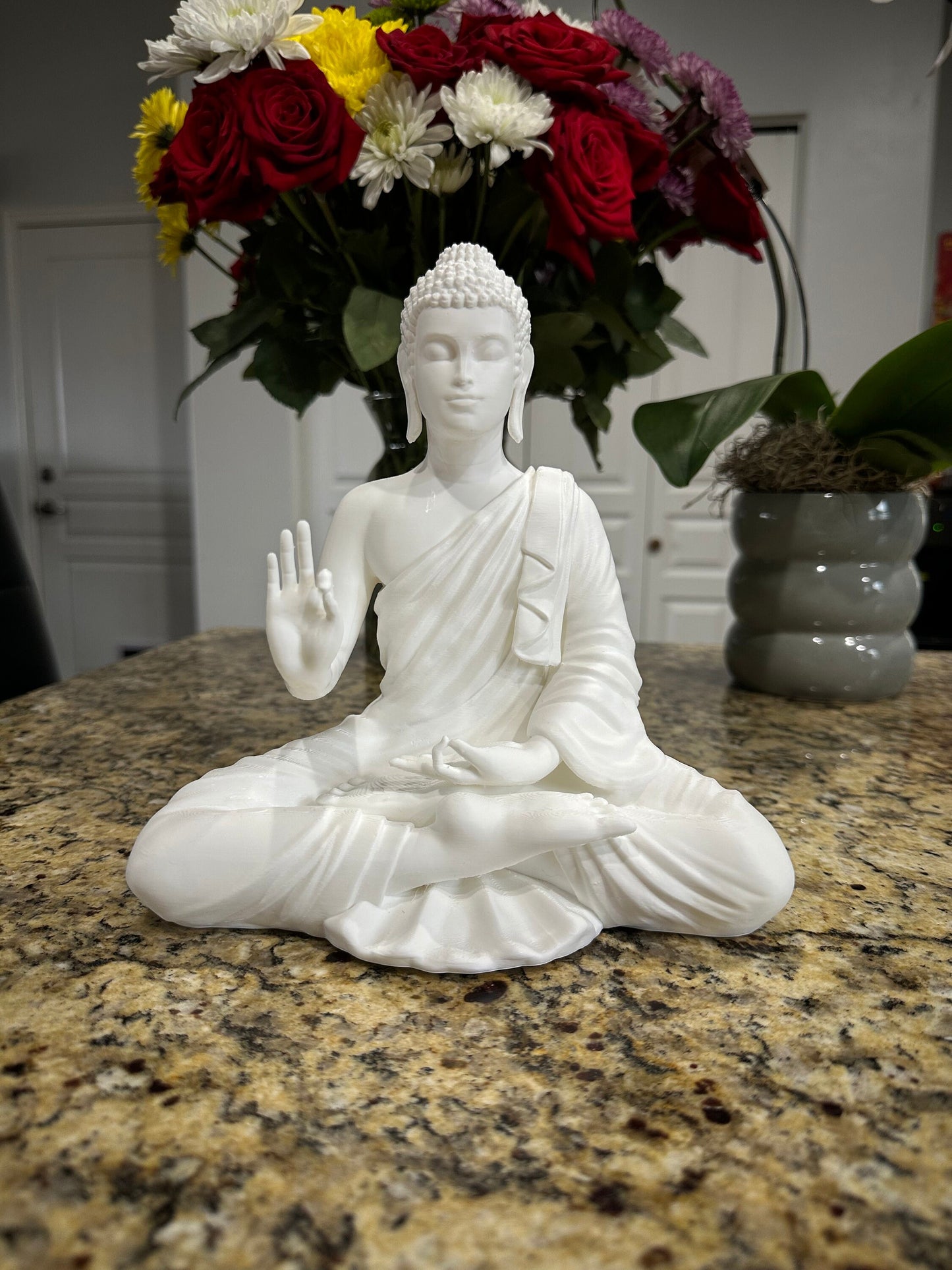 Serene Teaching Buddha Statue - 3D Printed Dharmachakra Buddha Figurine with Optional Lotus Base - Spiritual Decor in Multiple Finishes