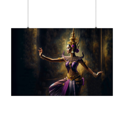 Purple & Gold Apsara Dancer Matte Poster — Horizontal — product view 1