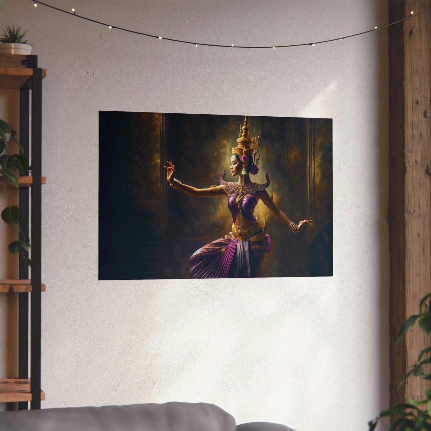 Matte Poster Horizontal - Cambodian Purple and Gold Apsara Dancer Print - Traditional Modern Khmer Art on Matte Poster