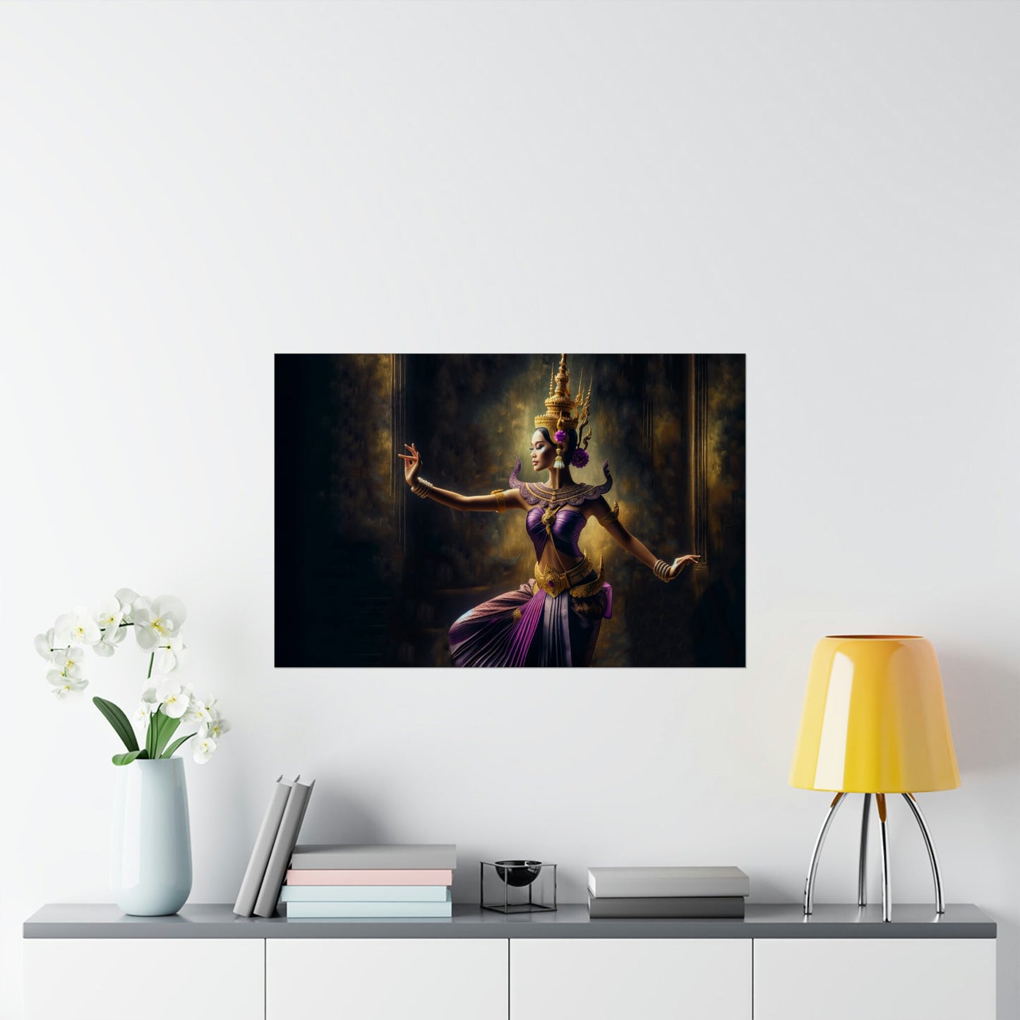 Matte Poster Horizontal - Cambodian Purple and Gold Apsara Dancer Print - Traditional Modern Khmer Art on Matte Poster